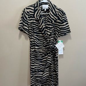 NWT Vintage Adrianna Papell Safe Silk Retro Animal Wrap Tie Dress Sz 8 H11